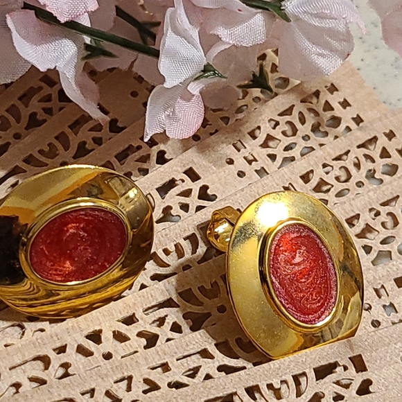Vintage Jewelry - 80's Style Gold & Red Clip on earrings vintage earrings for sale